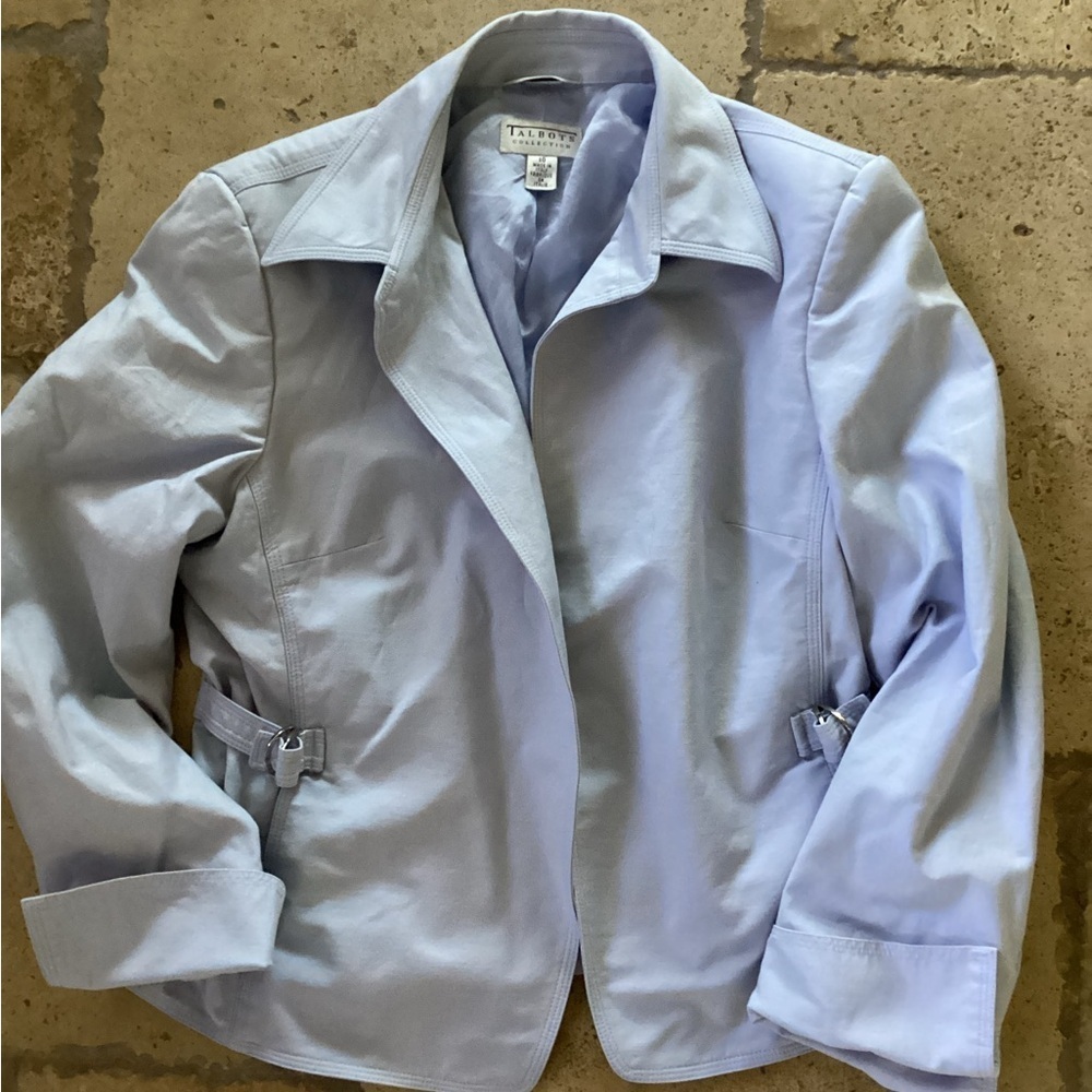 Talbots Blue Blazer Lightweight Cotton Blend-SZ 10
Pit to pit 19”
Length 19”